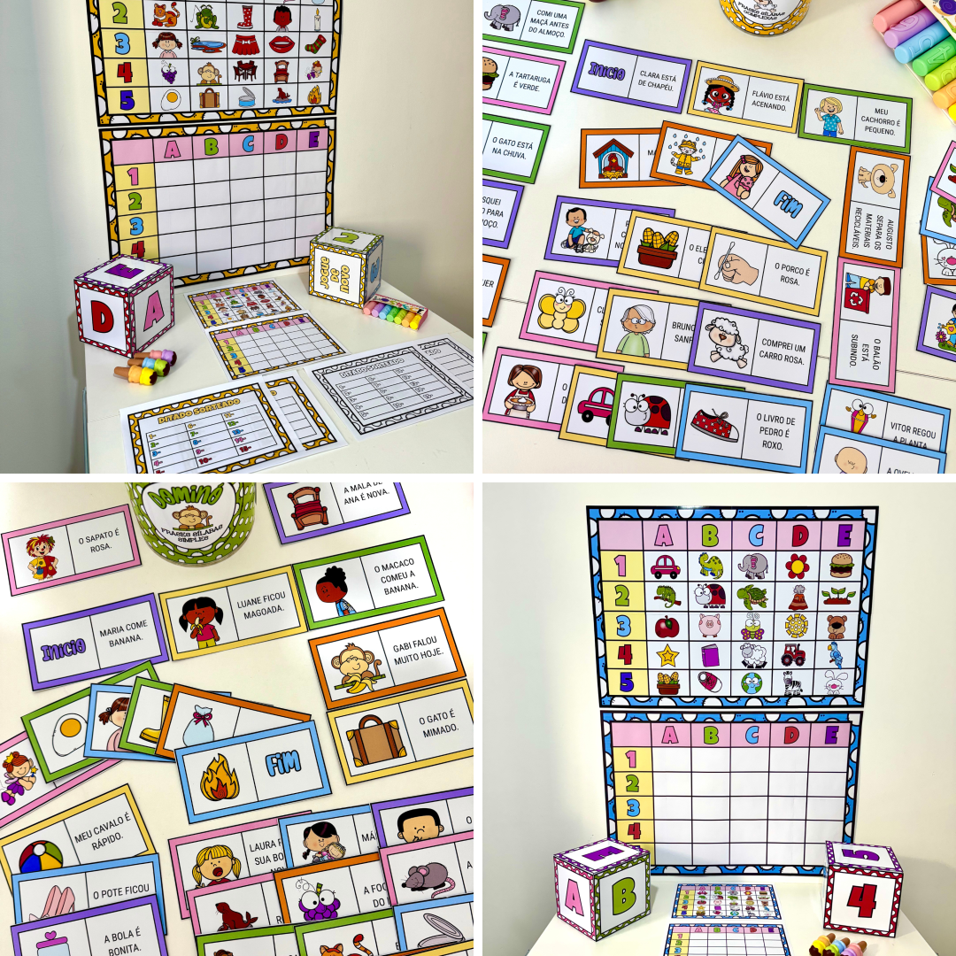 Combo: Dominó de Frases Simples e Complexas - Ditado Sorteado de Sílabas Simples e Complexas